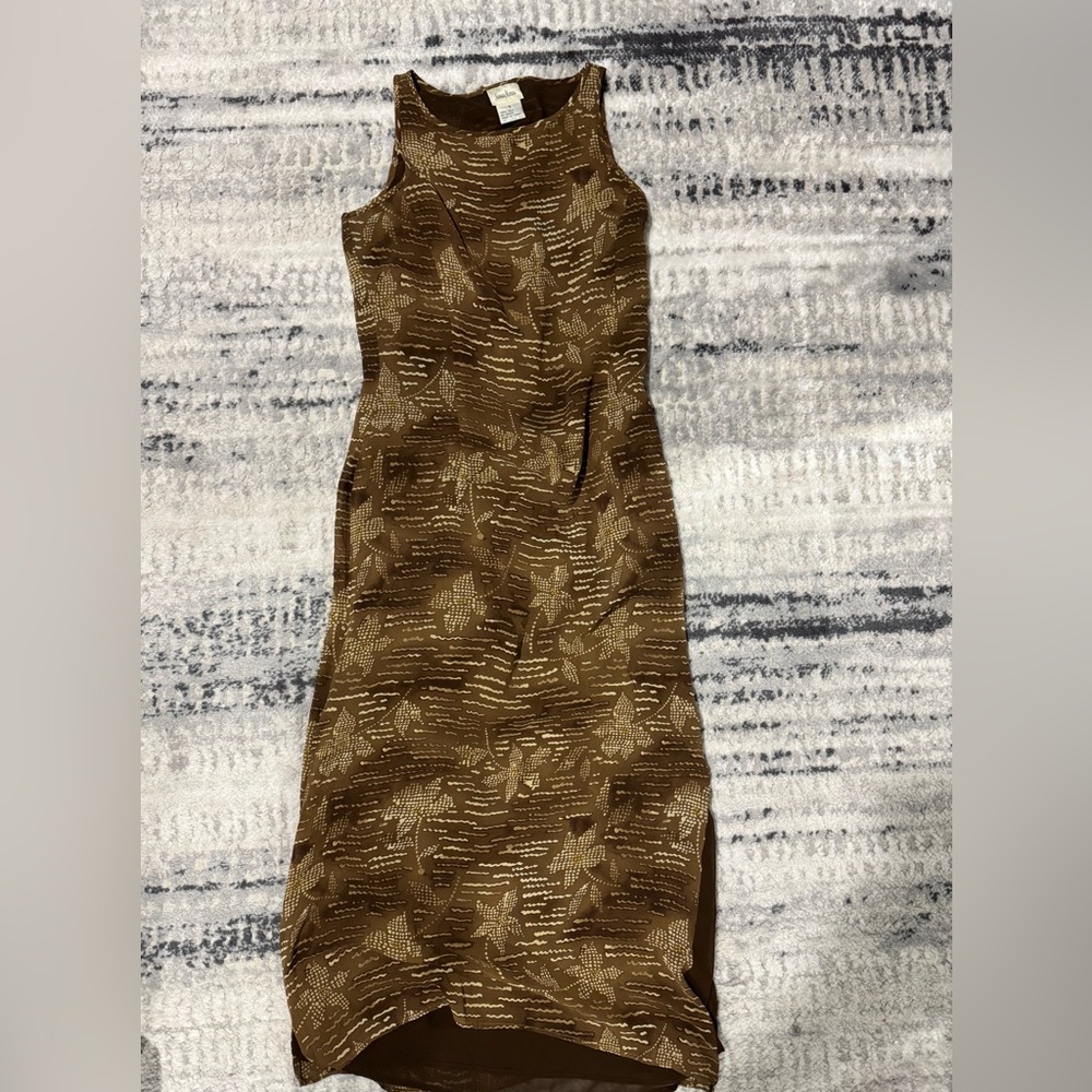Vintage Neiman Marcus Brown and Gold Midi Dress